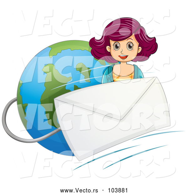 Vector of a Girl Beside an Email Envelope over Earth