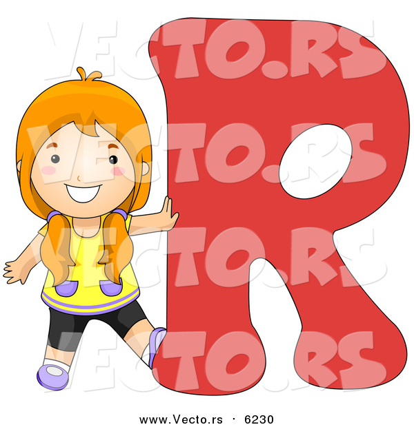 Vector of a Girl Touching Alphabet Letter R