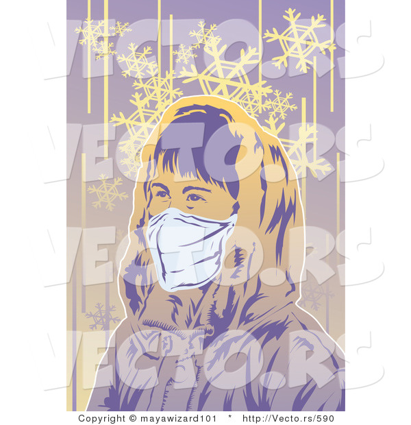 Vector of a Girl Wearing Protective Mask Outside in Cold Winter Weather