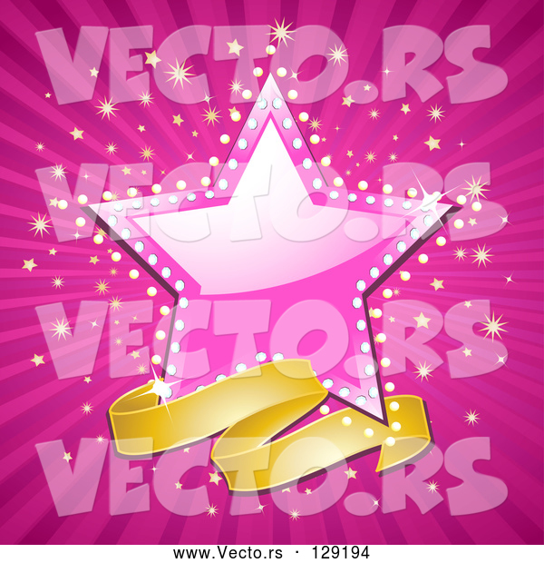 Vector of a Gold Banner Below a Shiny Pink Star, with a Sparkling Background