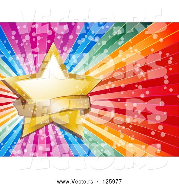 Vector of a Gold Star and Sparkly Banner on a Bursting Rainbow Background