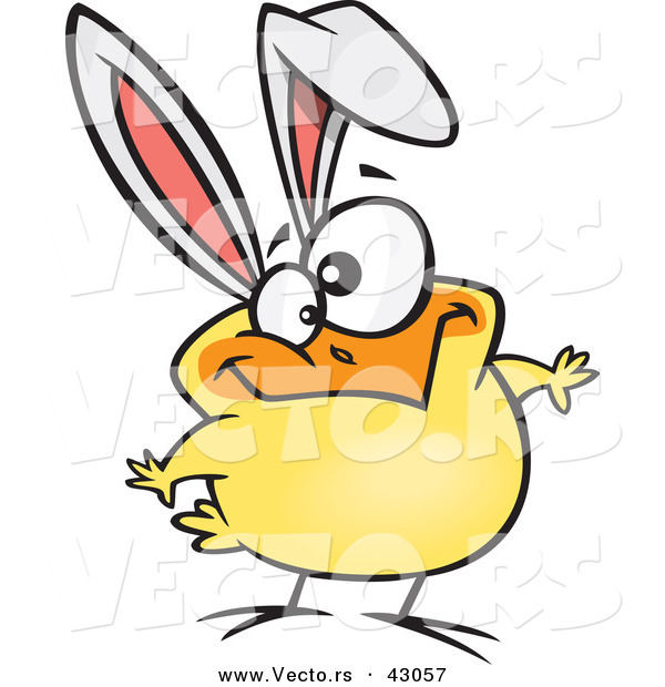 Vector of a Goofy Cartoon Easter Chick Wearing Bunny Ears