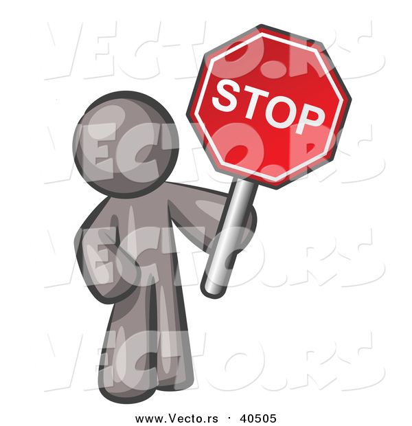 Vector of a Gray Man Holding a Red Stop Sign