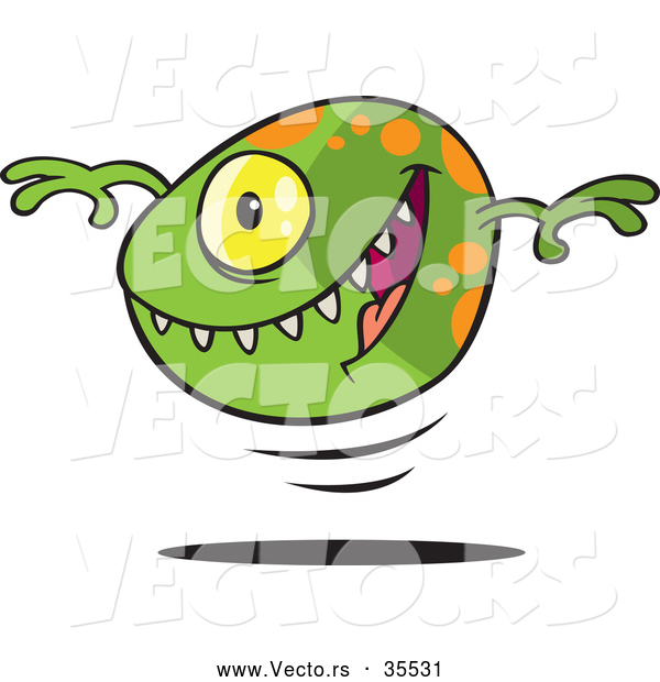 Vector of a Green Bouncing Cartoon Cyclops Monster Ball Smiling with Sharp Teeth