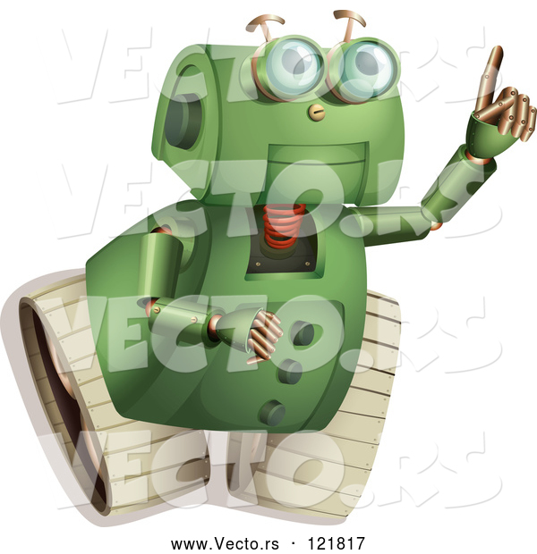 Vector of a Green Robot Pointing and Looking up