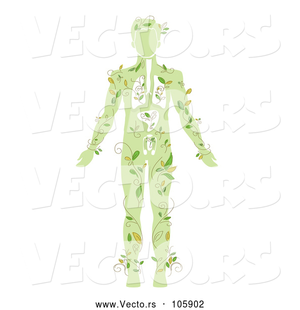 Vector of a Green Silhouetted Guy with Vines and Visible Organs