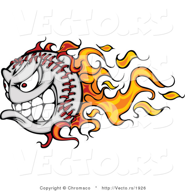 Vector of a Grinning Cartoon Baseball Mascot with Flame Trails and Intimidating Red Eyes