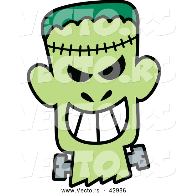 Vector of a Grinning Cartoon Halloween Frankenstein