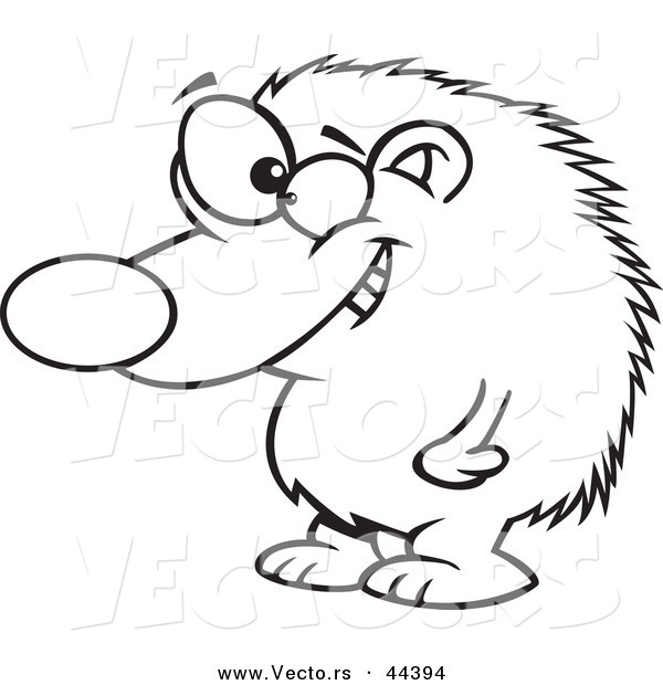 Vector of a Grinning Cartoon Hedgehog Standing - Coloring Page Outline