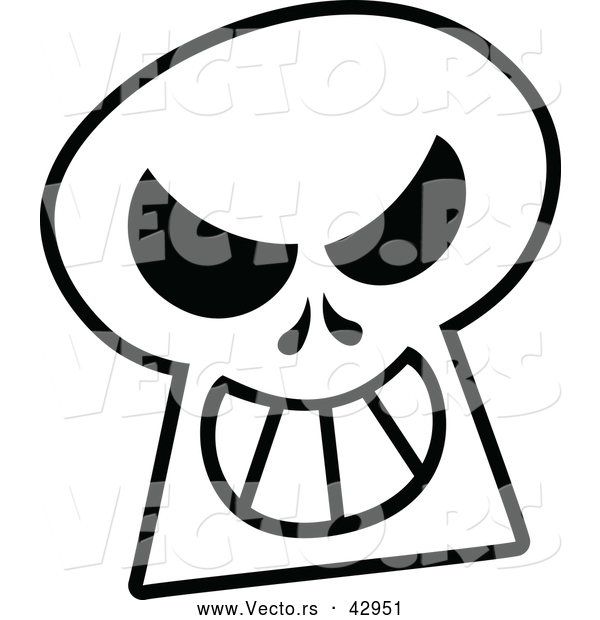 Vector of a Grinning Cartoon Skull - Outline