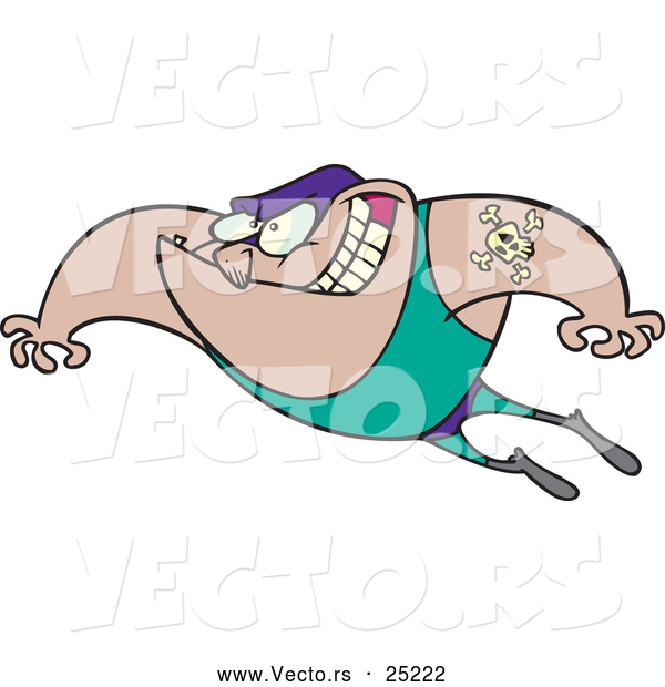 Vector of a Grinning Cartoon Wrestler Jumping Forward