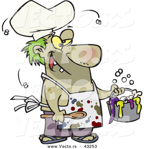 Vector of a Gross Cartoon Chef Serving a Nasty Stew