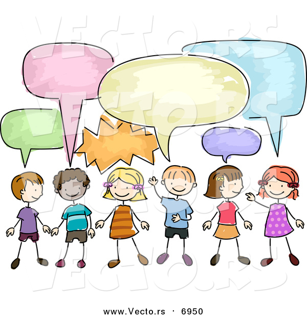Vector of a Group of Doodled Children with Chat Bubbles