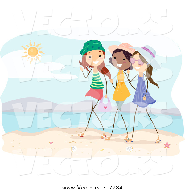 Vector of a Group of Girls Talking on a Beach