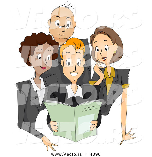 Vector of a Group of Young Adults Looking at a Magazine Together