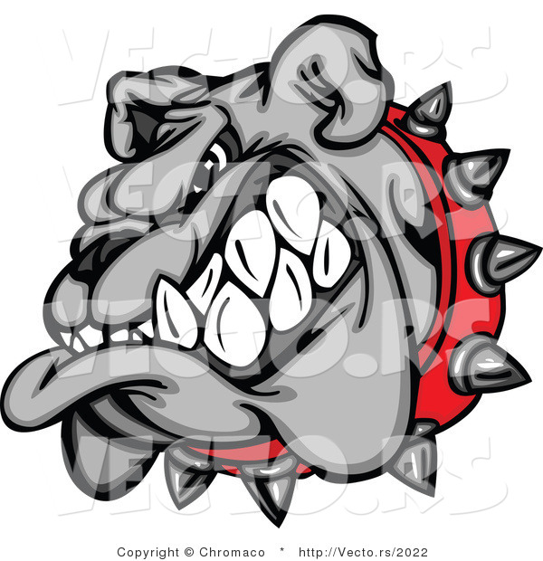 Vector of a Growling Cartoon Bulldog Mascot Wearing Spike Collar