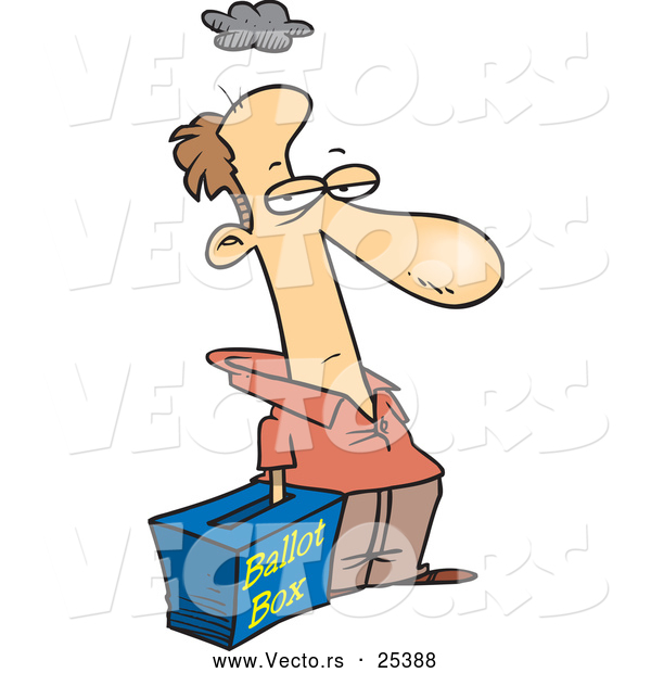 Vector of a Grumpy Cartoon Man Voting at a Ballot Box