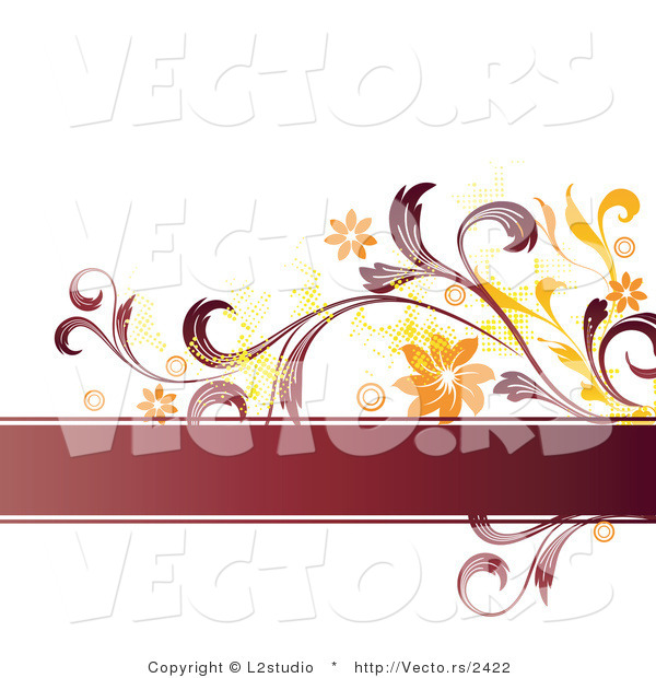Vector of a Grunge Styled Text Box with Orange and Red Flower Background