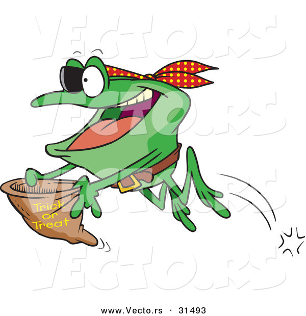 Vector of a Halloween Cartoon Pirate Frog Trick-or-Treating