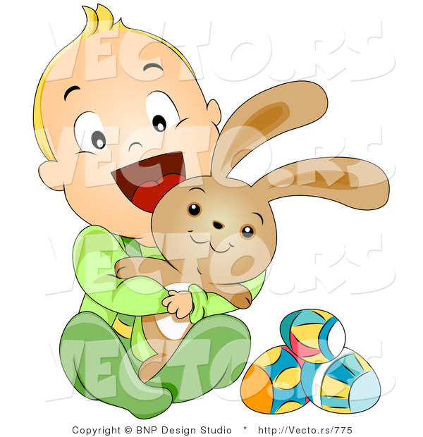 Vector of a Happy Baby Boy Hugging Easter Bunny