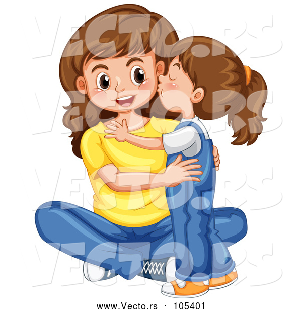 Vector of a Happy Baby Girl Kissing Her Mom on the Cheek