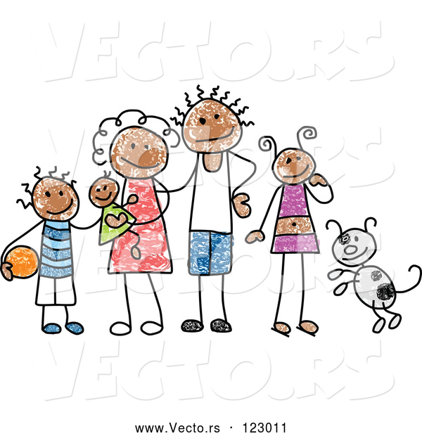 Vector of a Happy Black Family with Dog