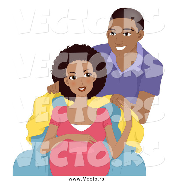 Vector of a Happy Black Man Covering His Pretty Pregnant Wife with a Blanket