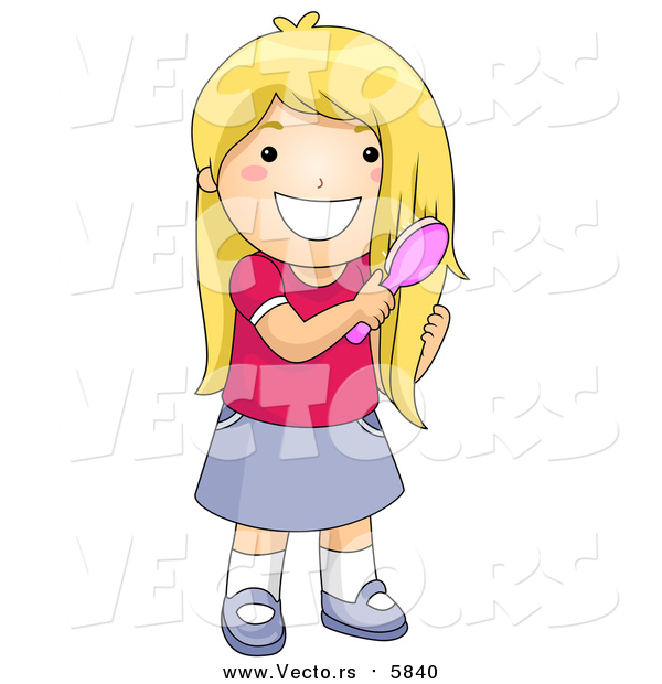Vector of a Happy Blond Girl Brushing Her Hair