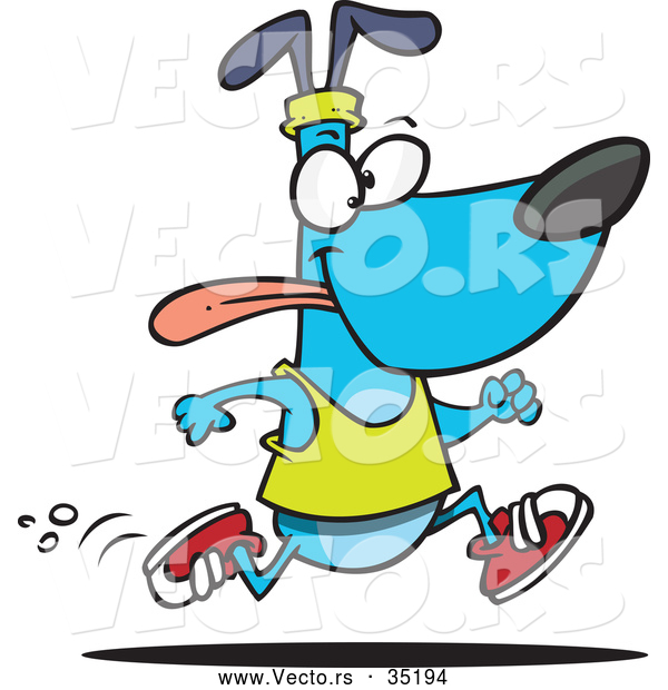 Vector of a Happy Blue Cartoon Dog Running