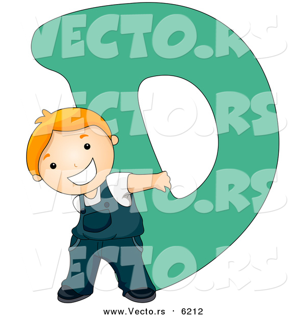 Vector of a Happy Boy Beside Alphabet Letter D