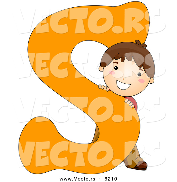 Vector of a Happy Boy Beside Alphabet Letter S