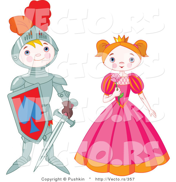 Vector of a Happy Boy Knight Standing Beside Pretty Princess