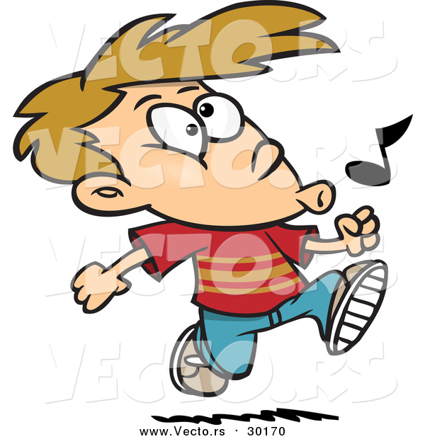 Vector of a Happy Boy Whistling and Running - Cartoon Style