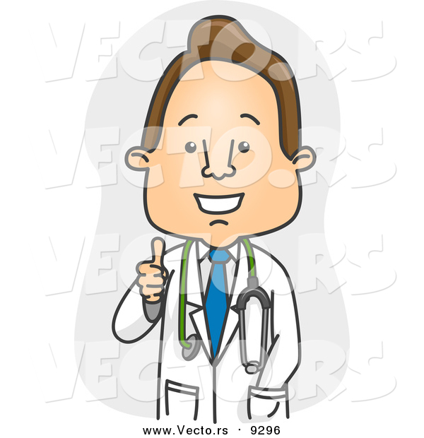 Vector of a Happy Brunette White Male Doctor or Veterinarian Holding a Thumb up