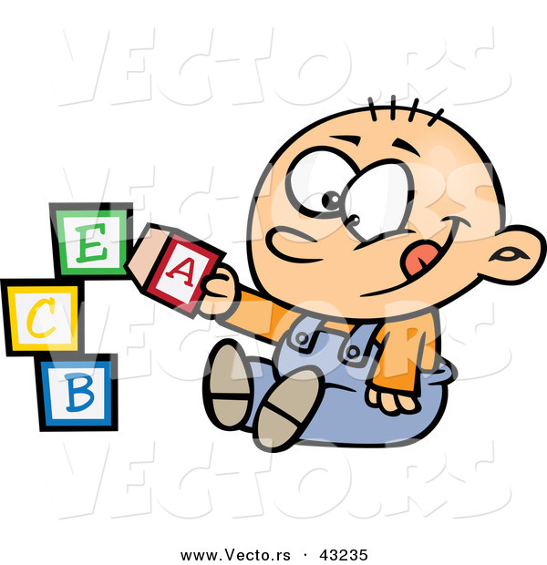 Vector of a Happy Cartoon Baby Boy Playing with Alphabet ABC Blocks