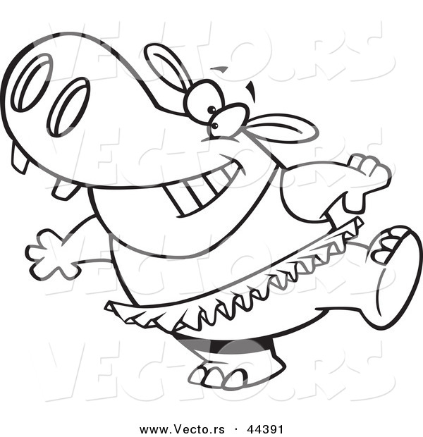 Vector of a Happy Cartoon Ballet Hippo in a Tutu - Coloring Page Outline
