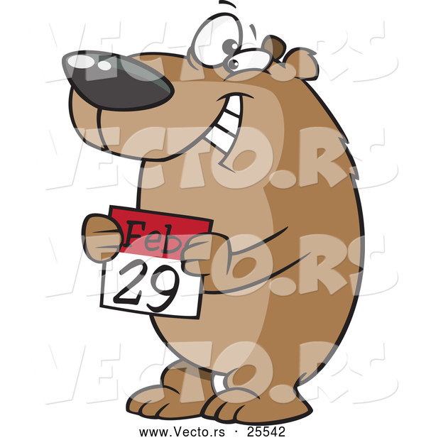 Vector of a Happy Cartoon Bear Holding a February 29th Calendar Day - National Leap Day