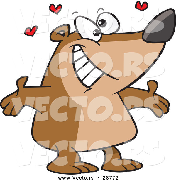Vector of a Happy Cartoon Bear Ready to Hug with Love Hearts