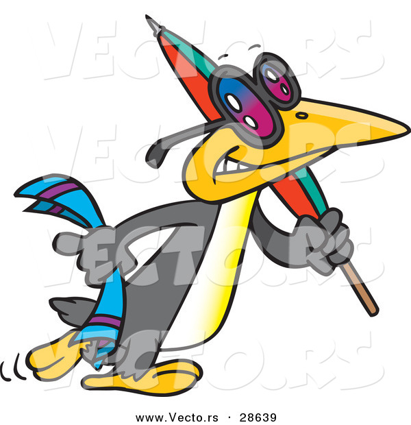 Vector of a Happy Cartoon Bird Carrying a Beach Umbrella and Towel