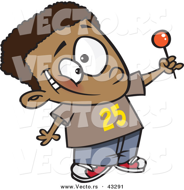 Vector of a Happy Cartoon Black Boy with a Lollipop