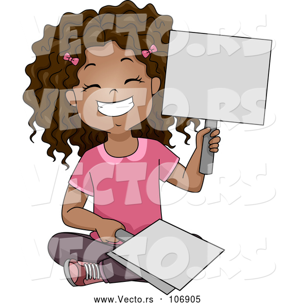 Vector of a Happy Cartoon Black School Girl Holding Placard Answer Signs