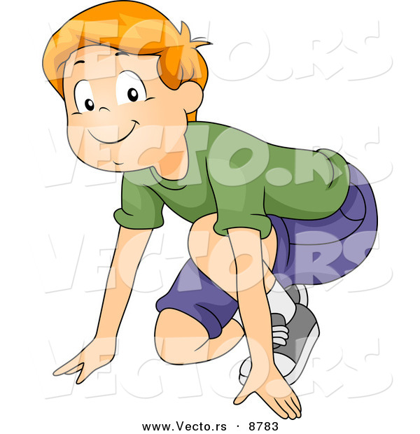 Vector of a Happy Cartoon Boy Crouched down and Prepared to Run
