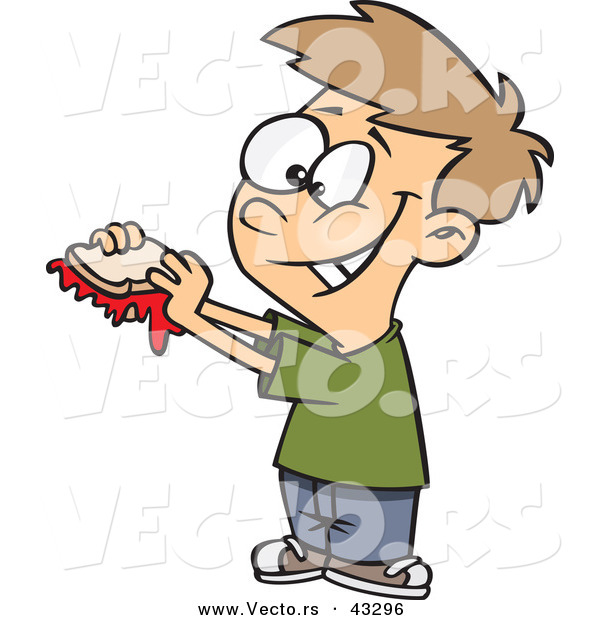 Vector of a Happy Cartoon Boy Eating a Jam Sandwich