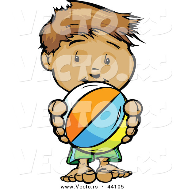 Vector of a Happy Cartoon Boy Holding a Beach Ball