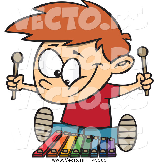 Vector of a Happy Cartoon Boy Playing a Xylophone