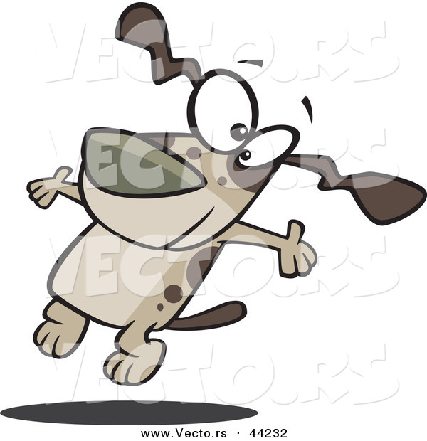 Vector of a Happy Cartoon Brown Dog Jumping