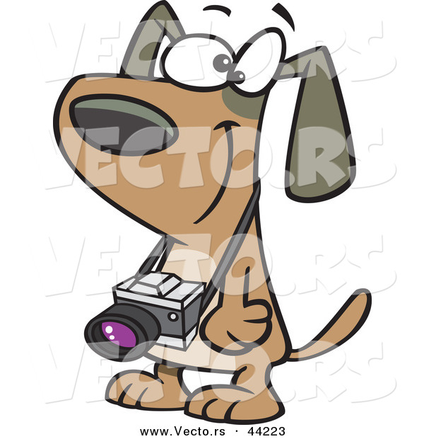 Vector of a Happy Cartoon Brown Dog with a Camera