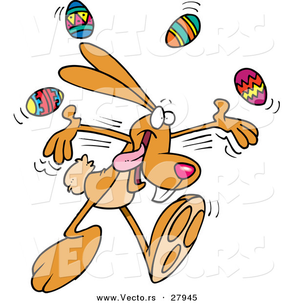Vector of a Happy Cartoon Bunny Rabbit Juggling Easter Eggs