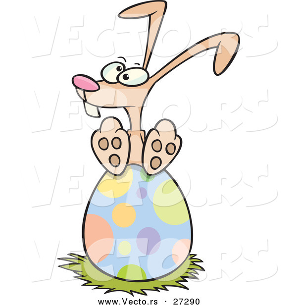 Vector of a Happy Cartoon Bunny Sitting on a Giant Easter Egg
