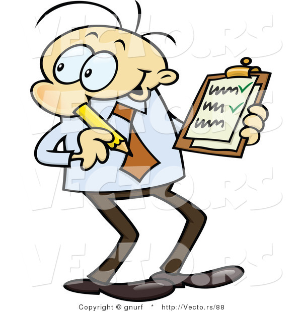 Vector of a Happy Cartoon Businessman with Check List and Pencil